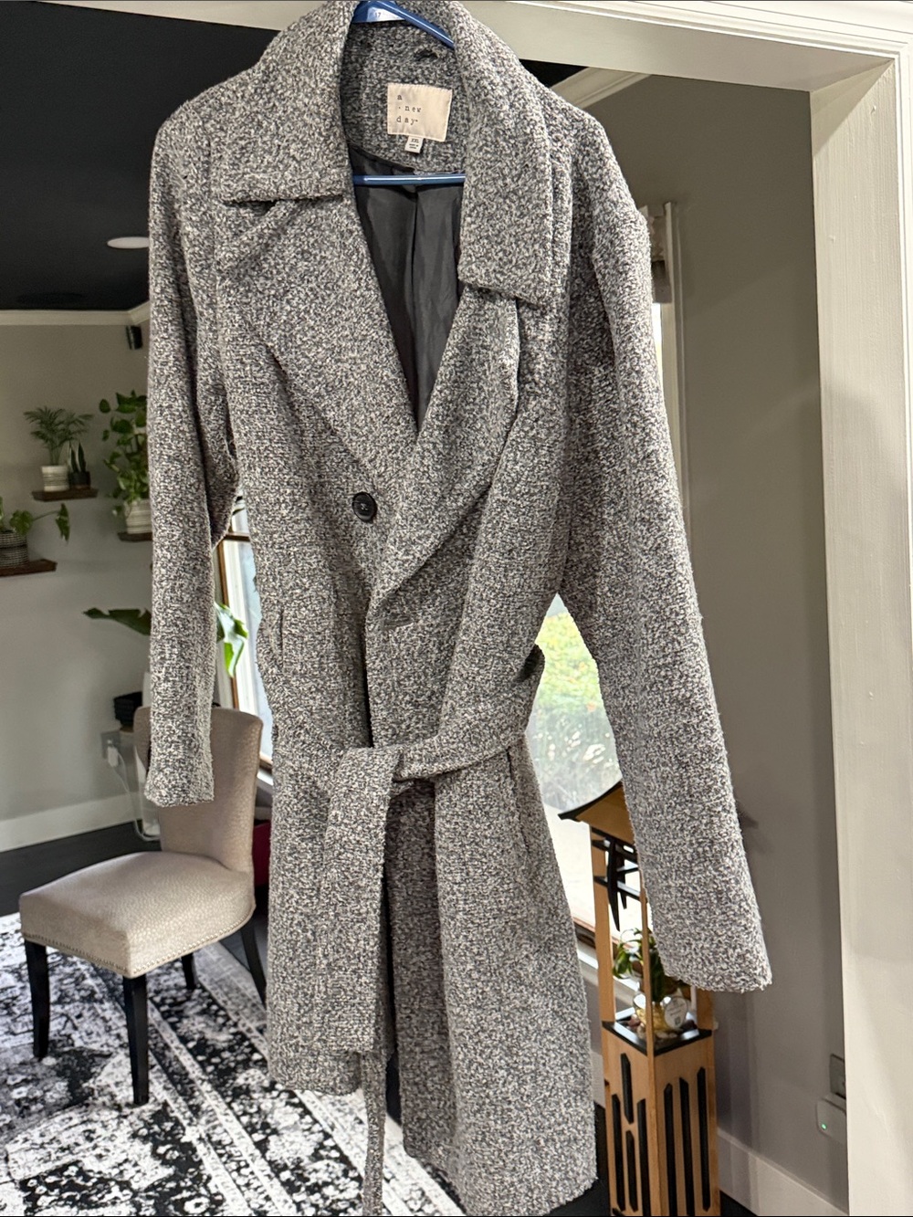 a new day Gray Textured Belted Pea Coat